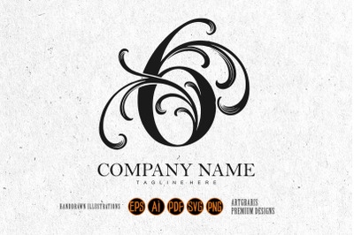 Elegant classics luxury inspired number 6 monogram logo outline