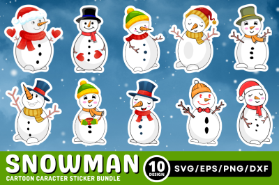 Snowman Cartoon Character Sticker Bundle