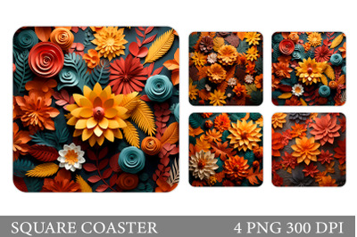 3D Flowers Coaster Sublimation. Orange Flower Square Coaster