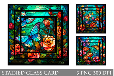 Stained Glass Butterfly Flowers Card Sublimation