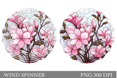 Stained Glass Pink Flowers Wind Spinner Sublimation