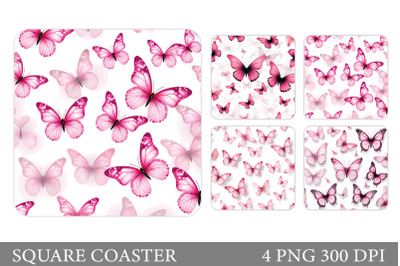 Butterflies Square Coaster. Pink Butterflies Square Coaster