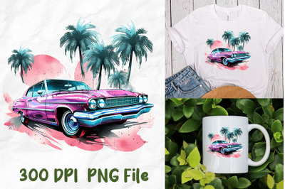 Retro Vaporwave Vintage Car Palm Tree