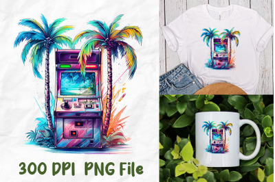 Retro Vaporwave Arcade Machine Palm Tree