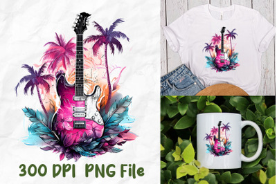 Retro Vaporwave Rock Guitar Palm Tree