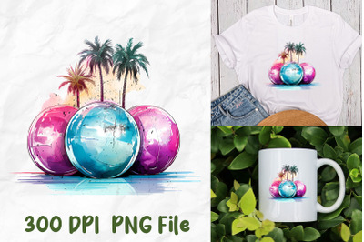 Retro Vaporwave Bowling Ball Palm Tree