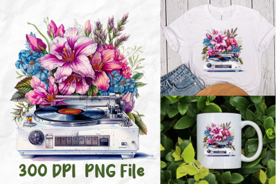 Retro Vaporwave Vinyl Player Flower