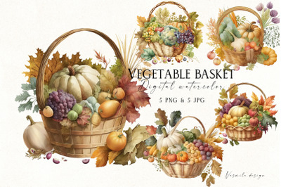 Autumn watercolor vegetable basket