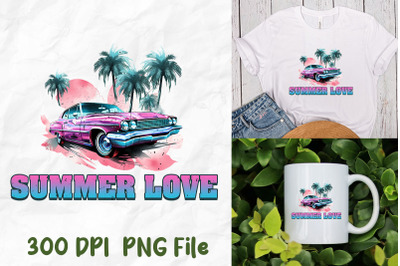 Summer Love Retro Vintage Car Palm Tree