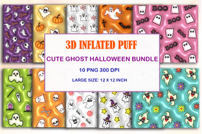 3D Inflated Bubble Cute Spooky Ghost Design Bundle