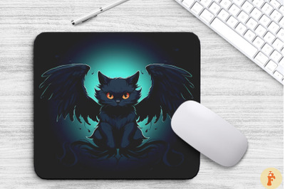 Magical Black Cat With Wings Mouse Pad