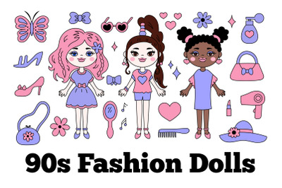 90s Fashion Dolls Clipart