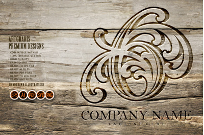 Vintage flourish number 6 monogram letter logo outline