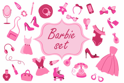 Barbie set of vector illustrations.