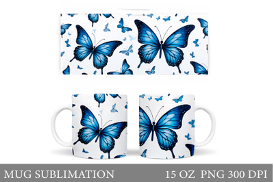 Blue Butterfly Mug Sublimation. 3D Butterfly Mug Wrap