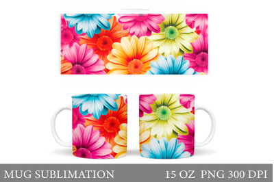 Gerbera Flowers Mug Sublimation. Daisy Flowers Mug Wrap