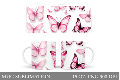 Pink Butterfly Mug Sublimation. 3D Butterfly Mug Wrap