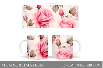 Pink Rose Mug Sublimation. Rose Mug Wrap Design