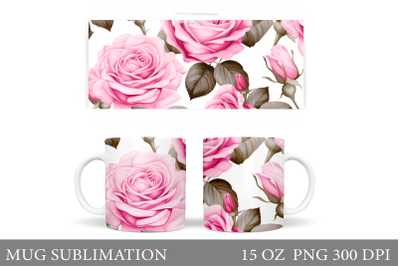 Pink Rose Mug Design. 3D Rose Mug Wrap Sublimation