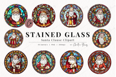 Round Santa Stained Glass Clipart