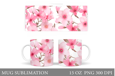 Flowers Mug Sublimation. Pink Flowers Mug Wrap Design