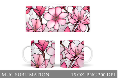 Stained Glass Flowers Mug Sublimation. Pink Flowers Mug Wrap