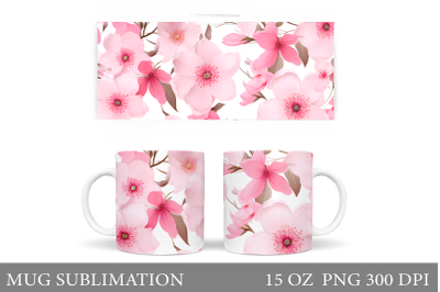 Flowers Mug Sublimation. Pink Flowers Mug Wrap Design