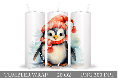 Christmas Penguin Tumbler Wrap. Penguin Watercolor Tumbler