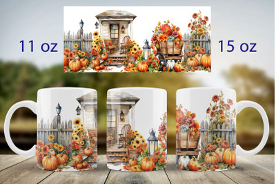 Fall truck mug wrap design House door mug sublimation png