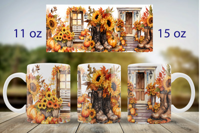 Fall house mug wrap design Landscape mug sublimation png