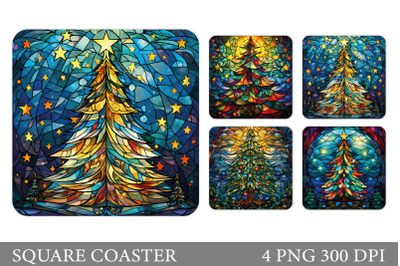 Stained Glass Christmas Tree Square Coaster Sublimation