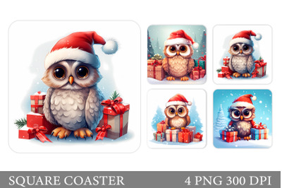 Cute Owl Square Coaster. Christmas Owl Coaster Sublimation