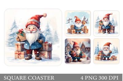 Gnome Square Coaster. Christmas Gnome Coaster Sublimation