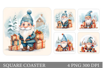 Christmas Gnome Coaster Sublimation. Gnome Square Coaster