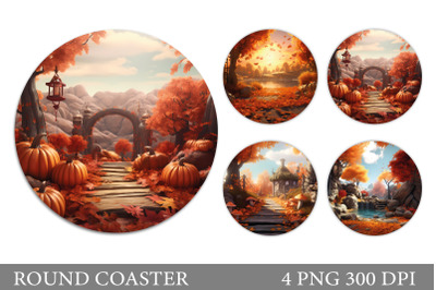 Fall Round Coaster Design. Fall Pumpkin Coaster Sublimation