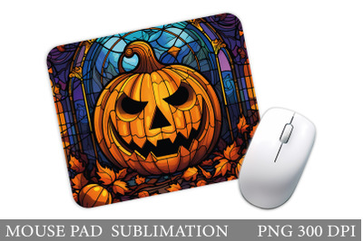 Stained Glass Pumpkin Mouse Pad. Halloween Mouse Pad