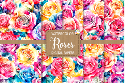 Watercolor Rose Flower Digital Papers