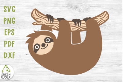 Sloth svg file for cricut Cute animal svg Hanging sloth on branch
