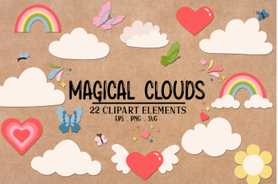 Magical Clouds Clipart svg | Rainbows svg clipart | Butterflies svg |