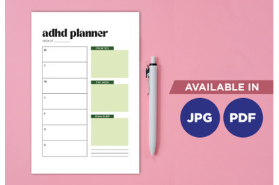 ADHD planner for printing planifier sheet