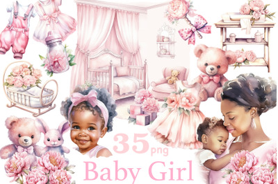 Baby Girl Sublimation Set | Baby Shower Clipart Bundle