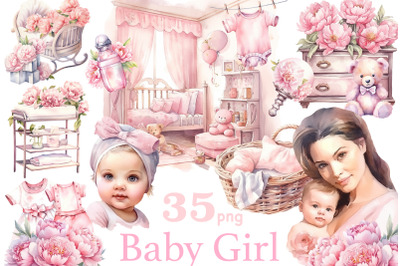Baby Girl Clipart Bundle | Newborn Baby Clipart Set