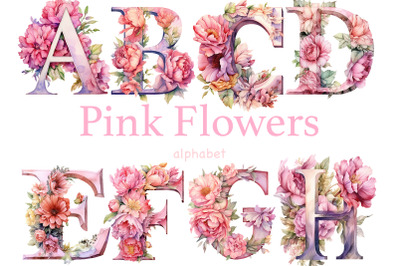 Pink Peonies Alphabet Letters | Baby Shower Sublimation PNG