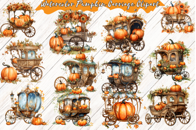 Watercolor Pumpkin Carriage Sublimation Clipart PNG