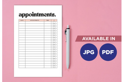 Appointment planner for printing planifier sheet