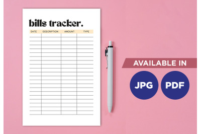 Bill tracker planner for printing planifier sheet