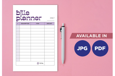 Bill planner for printing planifier sheet