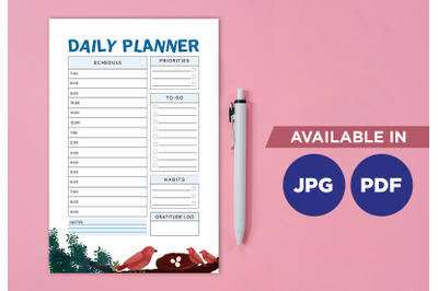 Daily bird planner for printing planifier sheet