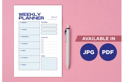 Blue weekly planner for printing planifier sheet