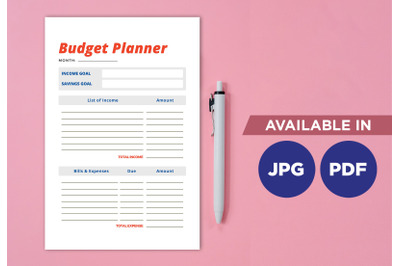 Budget planner for printing planifier sheet